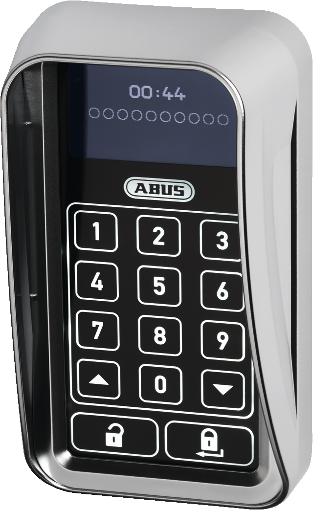 Sichtschutz Funk-Tastatur HomeTec Pro CSS3000 schräge Frontansicht silber schräge Frontansicht