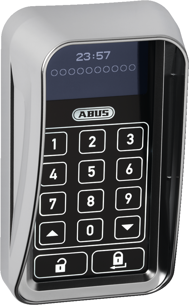 Sichtschutz Funk-Tastatur HomeTec Pro CSS3000 schräge Frontansicht silber schräge Frontansicht