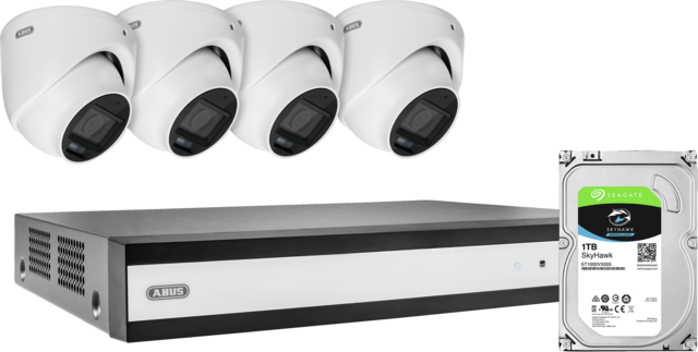 ABUS Komplett-Set mit Hybrid-Videorekorder und 4 analogen Mini-Dome-Kameras
