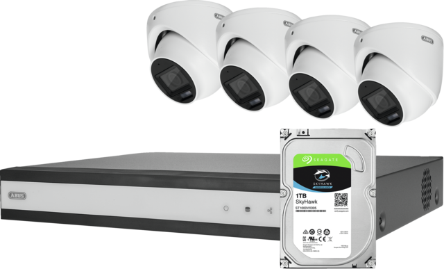 ABUS Komplett-Set mit Hybrid-Videorekorder und 4 analogen Mini-Dome-Kameras