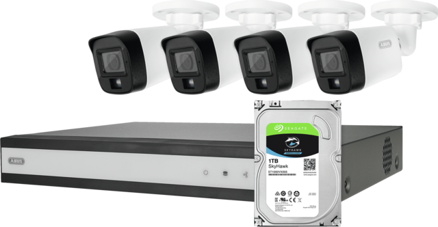 ABUS Komplett-Set mit Hybrid-Videorekorder und 4 analogen Mini-Tube-Kameras
