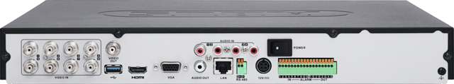 8-kanaals analoge HD-recorder achteraanzicht