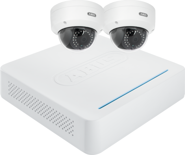 ABUS Videoüberwachungsset: Netzwerk Digitalrekorder + 2 WLAN Außen-Domekameras – leicht bedienbares professionelles Überwachungsset (TVVR36021)