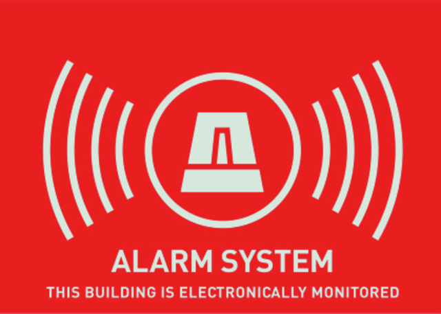 Warning sticker "Alarm" (english), 74X52,5mm front view
