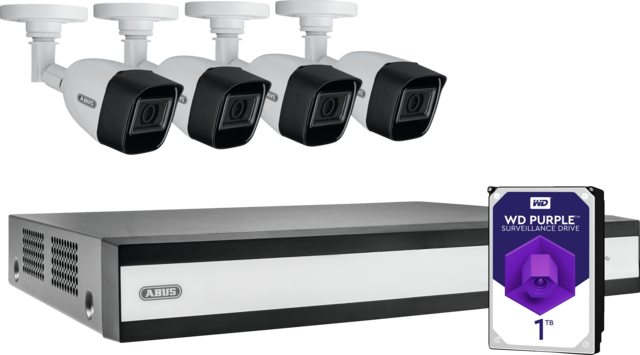 ABUS komplett set med hybridvideoinspelare och 4 analoga minirörkameror